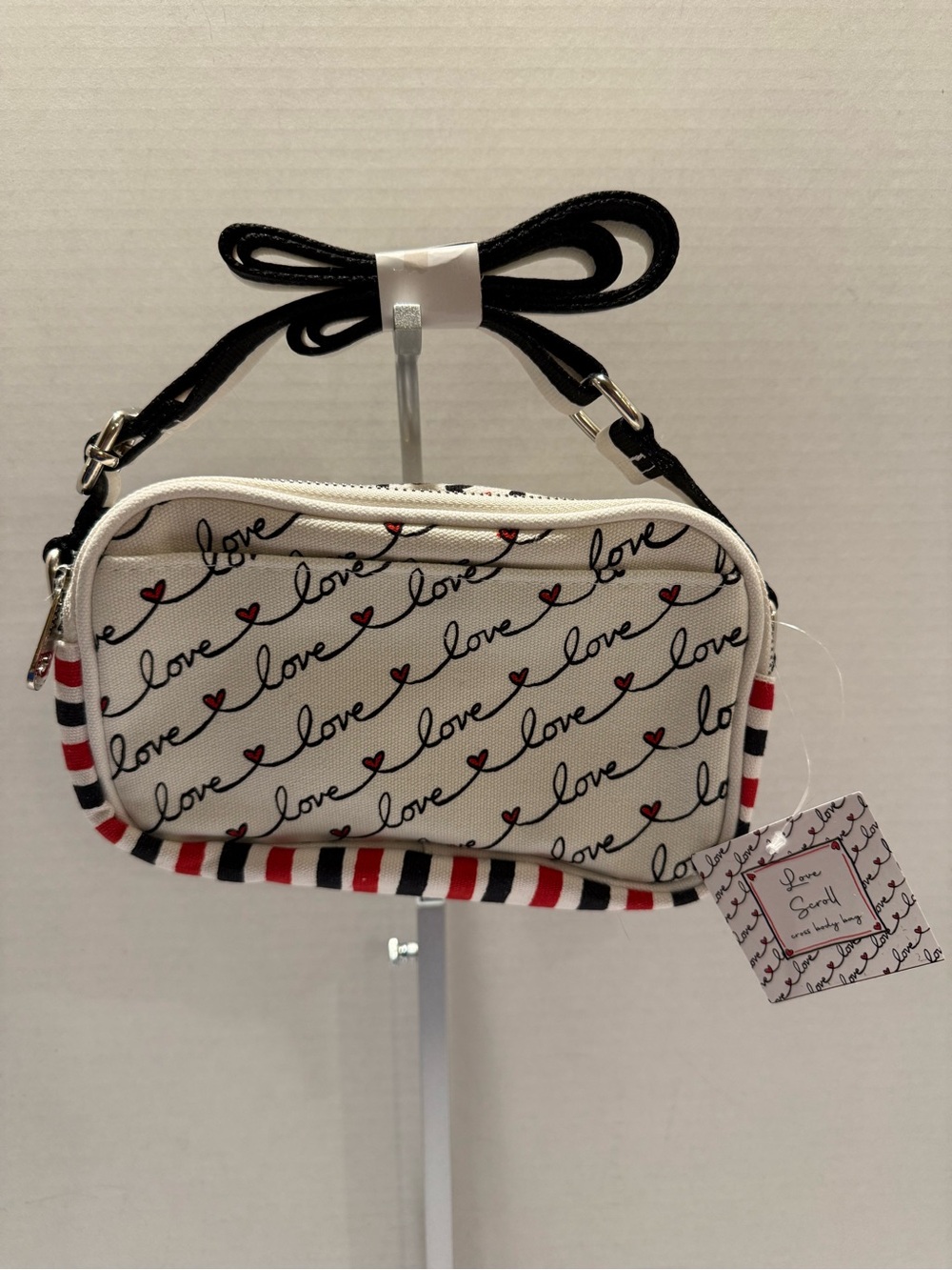 NWT Brighton Love Script Mini Crossbody Bag - White with Red & Black Accents